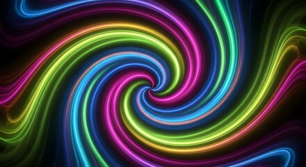 Colorful swirling neon lights create an abstract hypnotic pattern.