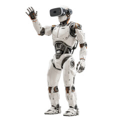 Fototapeta premium 3D render of a robot wearing virtual reality glasses, isolated on transparent background