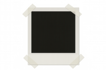 Vintage instant photo frame with peeling adhesive tape, presenting nostalgic photography aesthetic against transparent backdrop