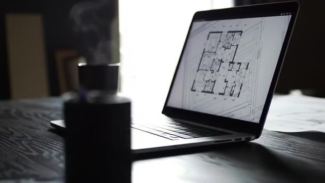 Architectural Design on Laptop - Home Plan Visualization