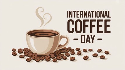 Obraz premium International Coffee Day illustration with coffee cup and beans.