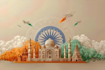 India Independence Day Monument Patriotic Celebration National Flag Tricolor Aircraft Freedom Struggle Heritage Culture Unity Diversity August 15th
