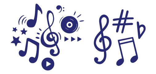 Simple hand drawn notes and musical clef in doodle style