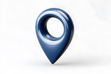 Dark navy blue glossy 3D map pin icon isolated on white background. Modern navigation and geolocation symbol, abstract design element for location, travel, and maps.