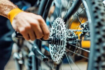 Close-Up of Mechanic Adjusting Mountain Bike Gears