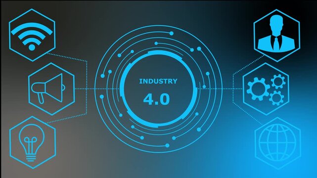 Industry 4.0 technological advancements depicted. business technology virtual screen background. performance metrics, and business insights from large data sets ,network , business ,technology 4k..