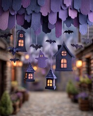 Halloween banner with layered violet paper effect