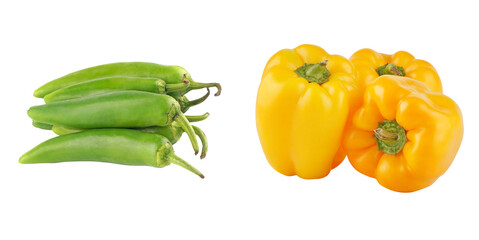 Duo of colorful peppers including hot jelly pepper and yellow sweet pepper, arranged including contrast.