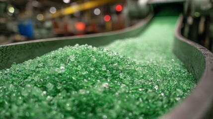 Biodegradable plastic granules with green tinting on production line