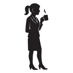 Vector art of silhouette of a woman holding a cup of coffee