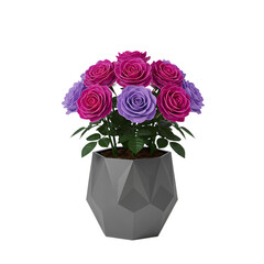 Geometric Planter with Pink and Purple Roses: Perfect Home Decor Accent