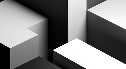 Fototapeta premium Monochrome geometric arrangement of staggered cubes in precise black and white color design