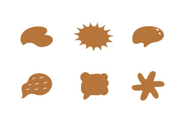 Collection of six abstract organic shapes and doodles in brown on white background