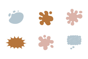 Set of abstract organic shapes and splatters in pastel colors