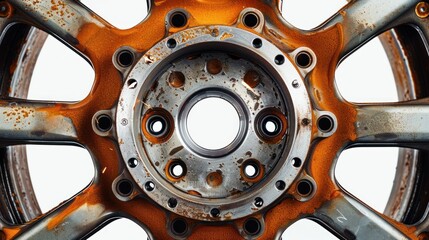 Rusty wheel hub close up