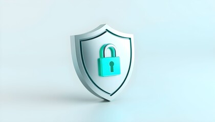 3D rendering of a white shield with a teal lock.