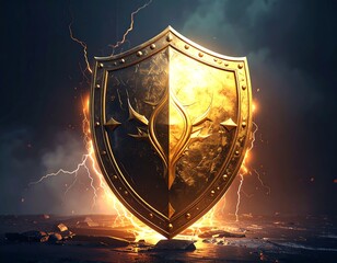 Golden shield glowing with energy