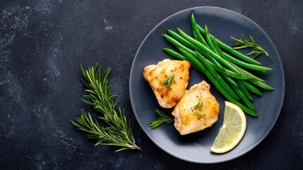 Skillet-seared chicken thighs with green beans and lemon