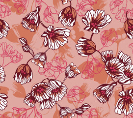 a pattern with flowers on a pink background