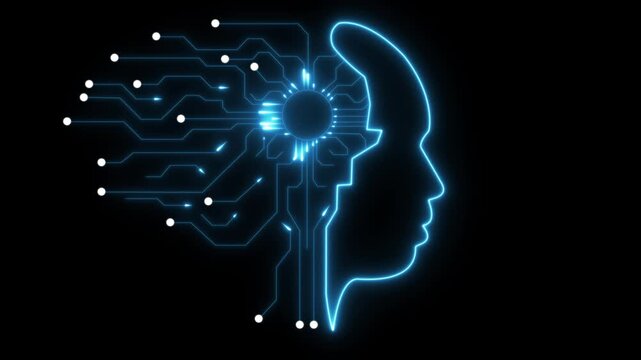 Abstract Artificial Intelligence brain animation.Neon brain icon animation. Futuristic glowing polygonal diagram of the human brain animation.