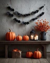 Halloween banner with paper bats and pumpkins