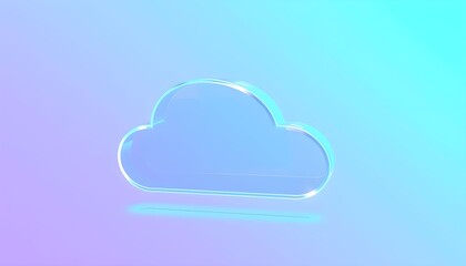 A translucent blue cloud icon floats against a gradient background of purple and turquoise.