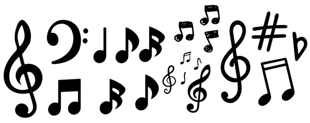 Simple hand drawn notes and musical clef in doodle style