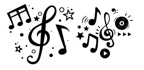 Simple hand drawn notes and musical clef in doodle style