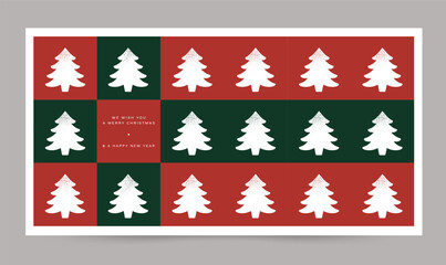 Minimal Christmas Greeting Card with Christmas Tree Icon on Red and Green Background