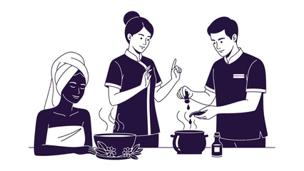 Skilled spa professionals demonstrate a facial massage technique to a client wrapped in a towel highlighting a relaxing wellness experience