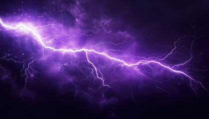Natural Light Effect Of Bright Glowing Realistic Lightning On Black Background Resembling A Magic Purple Thunderstorm Element Captured In A Photograph.