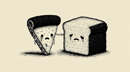 Sad pizza and bread, tearful farewell