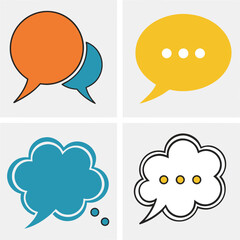 Print Four colorful speech bubbles and thought clouds with ellipses