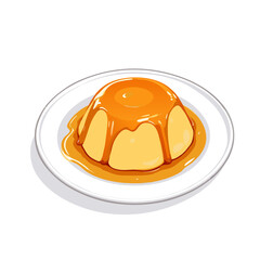 Fototapeta premium Delicious Flan Dessert with Caramel Sauce on White Plate.