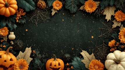Halloween border design with cobwebs and festive icons
