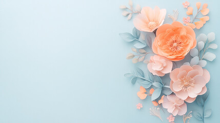 Naklejka premium Paper Flowers on Pastel Blue Background