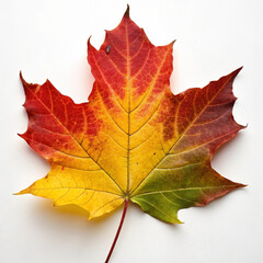 Obraz premium An isolated fall leaf with a beautiful blend of red, yellow, and green tones.