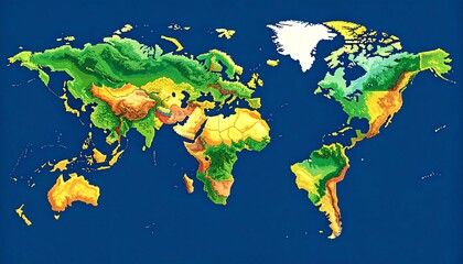 World map showing elevation and climate zones