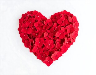 Red hydrangea heart on white background
