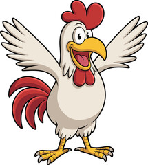 Cartoon rooster character, happy farm chicken mascot, funny poultry bird, vector illustration of rooster, animated barnyard animal, cute cock illustration, poultry clipart design