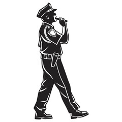 Police officer blowing whistle