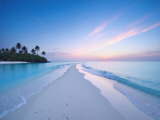 穏やかな青い夕暮れの海と砂浜 熱帯の島々と空の風景