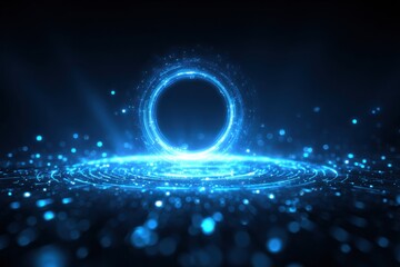 Abstract blue light circle, glowing particles