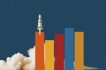 Rocket launching from a bar graph, signifying growth