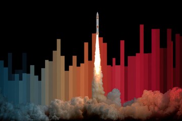 Rocket launch with colorful data bars