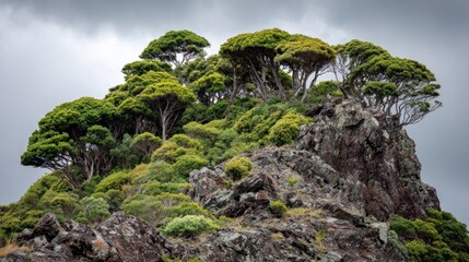 Rocky outcrop topped with lush vegetation