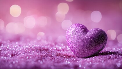 Fototapeta premium Luxurious Wallpaper With Pink Sand, Heart Bokeh Blur, And Purple Abstract Sparkles In A Glamorous And Sparkling Design.