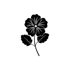 Monochrome illustration of a blooming flower with intricate petal and leaf details silhouette vector