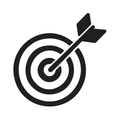 Vector art of a target with an arrow hitting the bullseye, representing success, achievement, and focus in business, marketing, or personal goals
