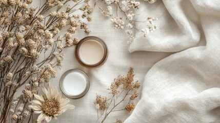 Dried flowers cream jars